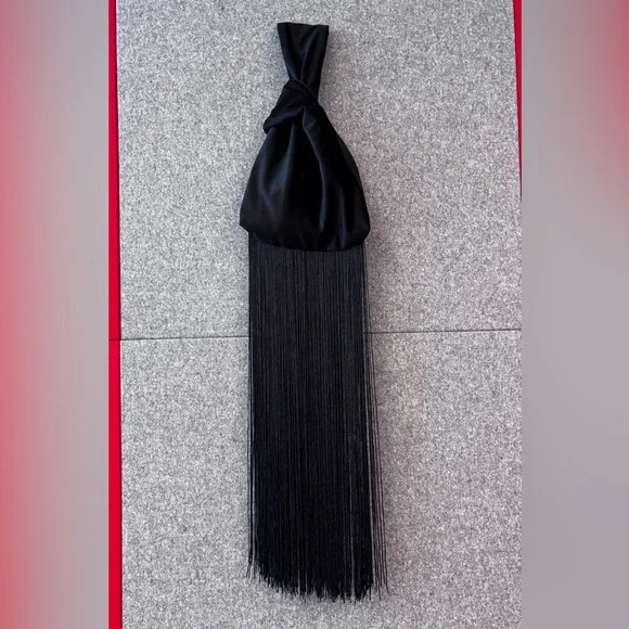 Elegant Velvet Wristlet Knot Black Mini fringe Bag - Picture 16 of 16